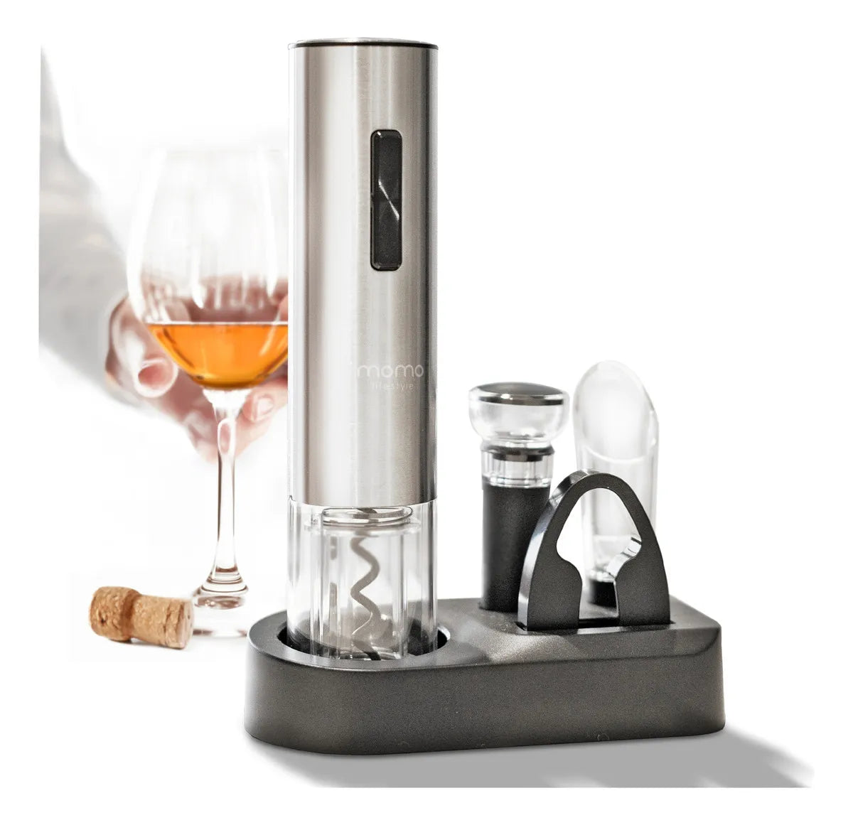 Kit Abridor De Vinho Elétrico Automático Momo Lifestyle Cor Prateado