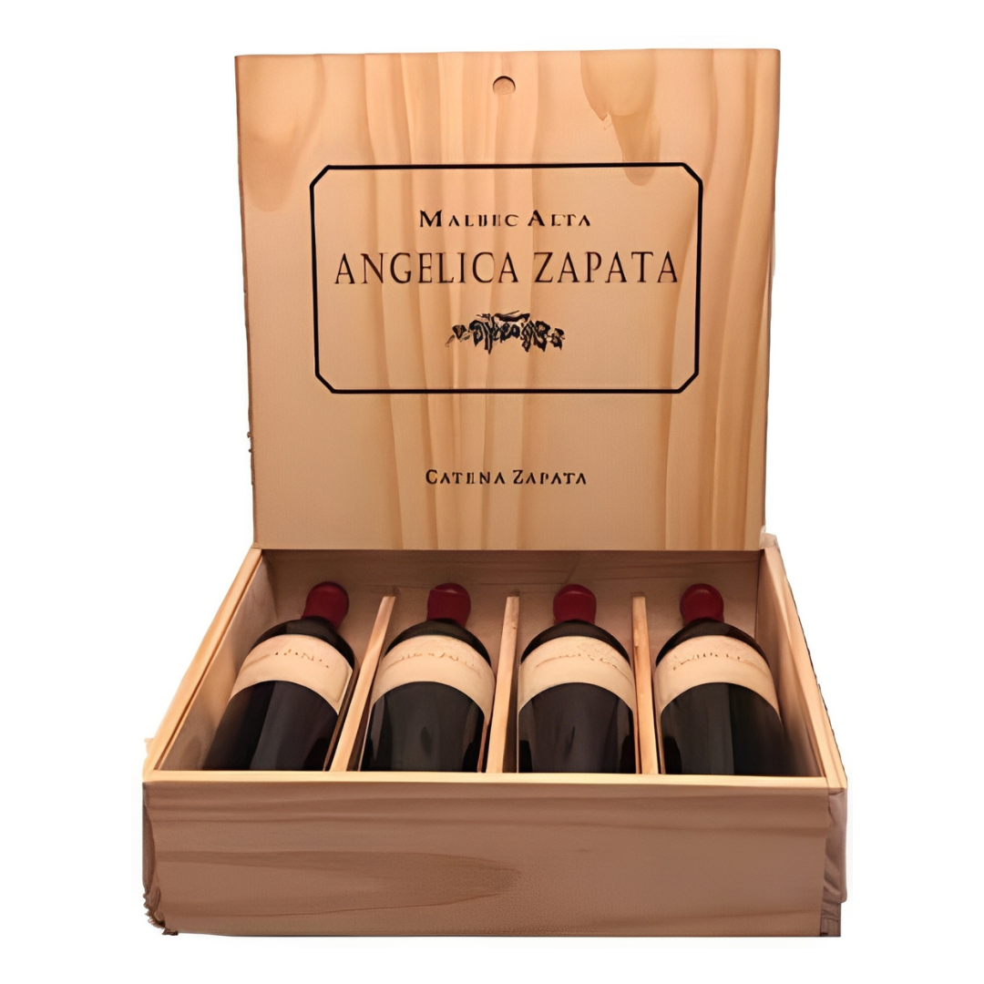Kit 4 Vinhos Angélica Zapata Malbec Alta Caixa de Madeira